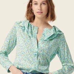 Floral Ruffle Collar Blouse - Green